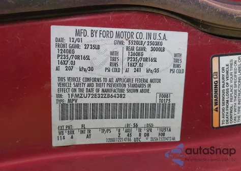 2002 Ford Explorer Xls from USA, damaged, VIN 1FMZU72E32ZB64382